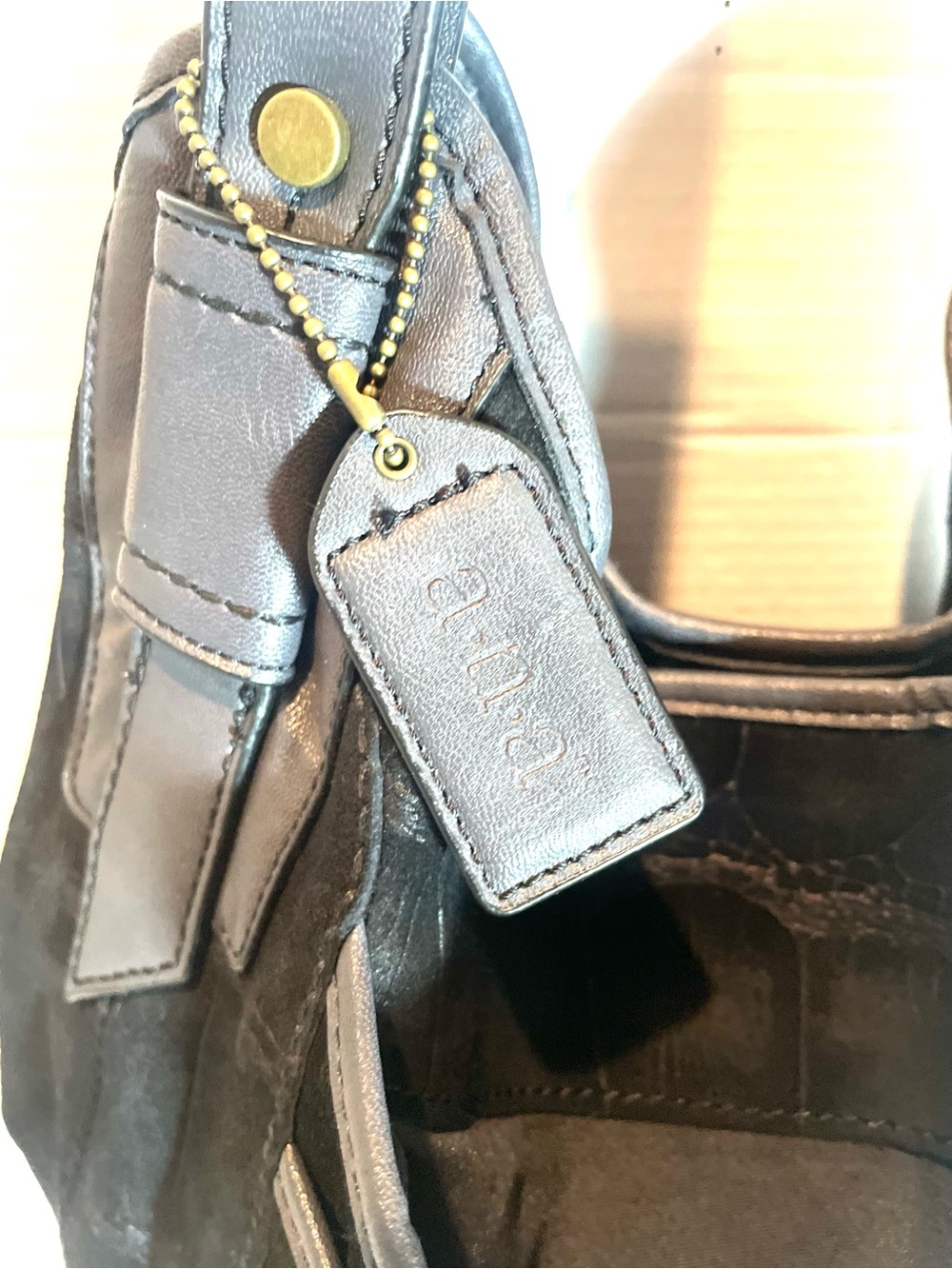 A.N.A. Cowhide Leather Black Croc Embossed Hobo Shoulder Bag Travel Vacation NWT - Picture 11 of 16